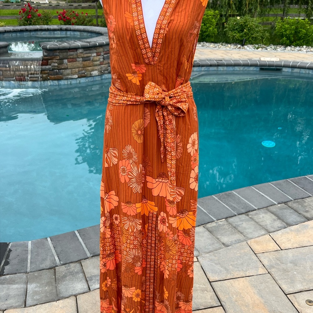Nine Lives Bazaar Orange Floral Maxi Dress